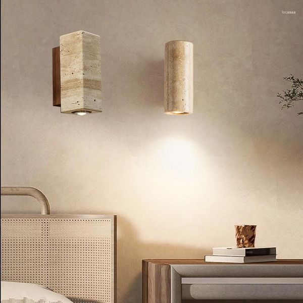 Lampada da parete LED Natural Stone Art Wabi-sabi Camera da letto Retro Light Solid Wood Homestays Corridoio Soggiorno Illuminazione di fondo