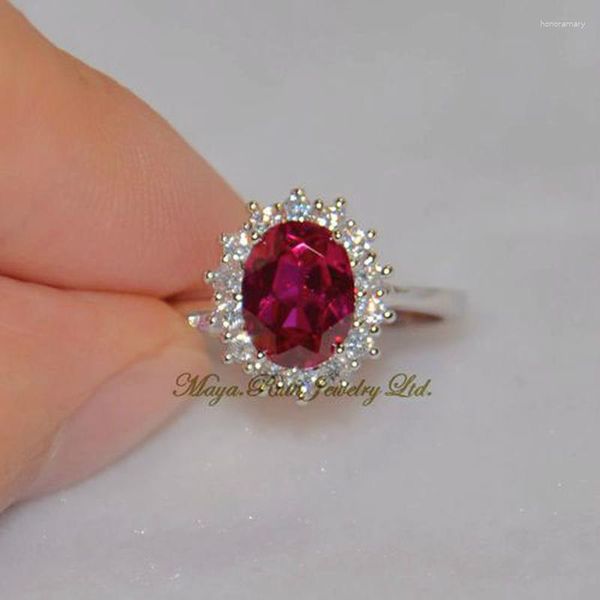 Cluster Rings Elegant Female Princess Cut 3.2ct Creato Red Ruby Ring Originale 925 Sterling Silver Wedding Engagement Band Sposa Fine