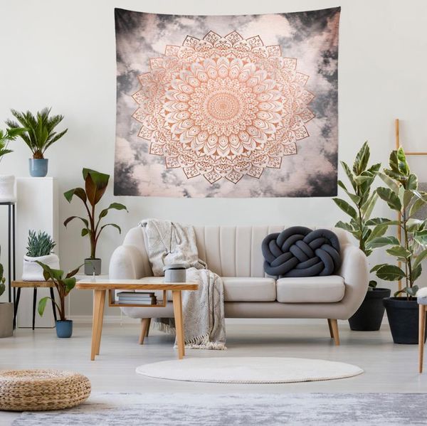 Abstraktes rosa böhmisches Mandala, große Blume, Zuhause, Schlafzimmer, Wohnzimmer, Wandteppich, Aufnahmehintergrund, hängendes Bild
