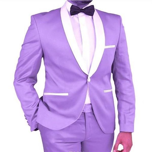 Smoking da sposo stile classico con un bottone viola chiaro scialle risvolto abiti da uomo abiti da sposa cena da uomo giacca giacca pantaloni cravatta W266y