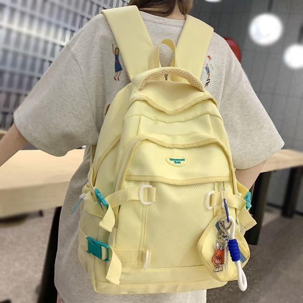 Школьные сумки мода женщина желтая каваи сетка для путешествий монеты Кошелек колледжа рюкзак девушка нейлон классная леди милая ноутбук сетевая сумка 230721