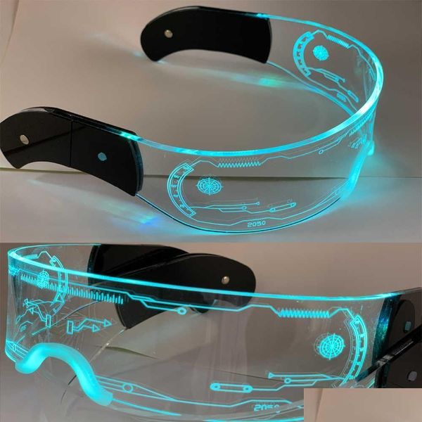 Altri accessori per moto Occhiali luminosi a led Wireless luminosi con lenti scure Glow Party Costume Occhiali da sole Bar Club Ktv Disco Dhprf