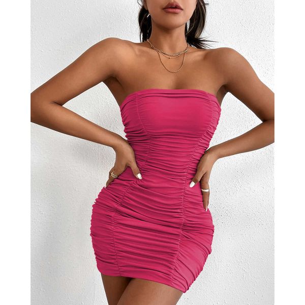 Kadınlar Strapless Bodycon Mini Elbise Moda Kolsuz Sıcak Kızlar Pileles Kısa Frocks Party Gece Kulübü Promoslar