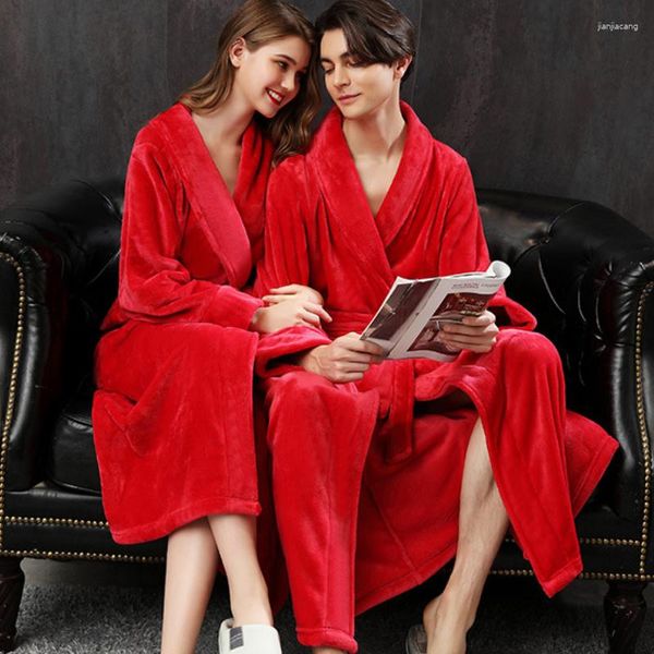 Indumenti da notte da donna Coppia Kimono Robe Gown Inverno Caldo Coral Fleece Camicia da notte con cintura Colletto rovesciato Indumenti da notte Intimo Lingerie