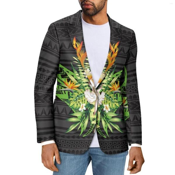 Ternos Masculinos Polinésia Tribal Samoa Totem Tatuagem Samoa Estilo Homem Blazer Slim Fit Jaqueta Moda Um Botão Roupas de Escritório