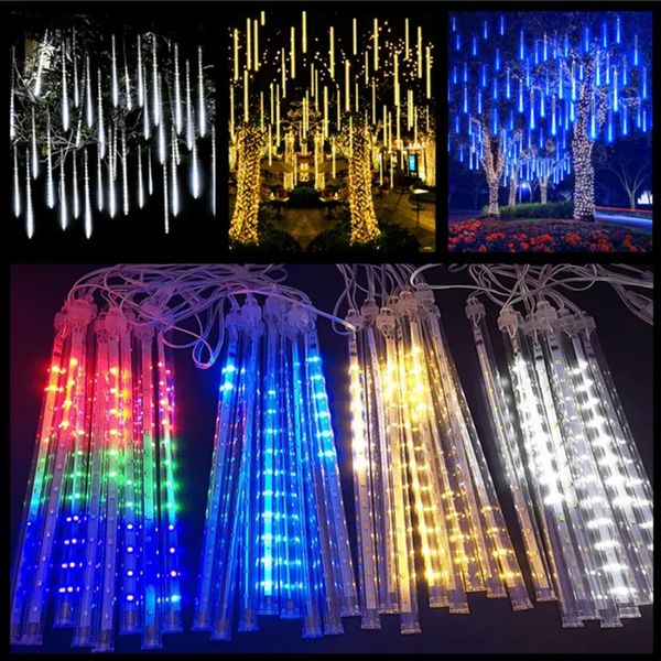 Chuva de meteoros de Natal Luzes de corda de LED Iluminação de férias Decoração interna / externa Decorações de festa de jardim Gota de chuva caindo Novo