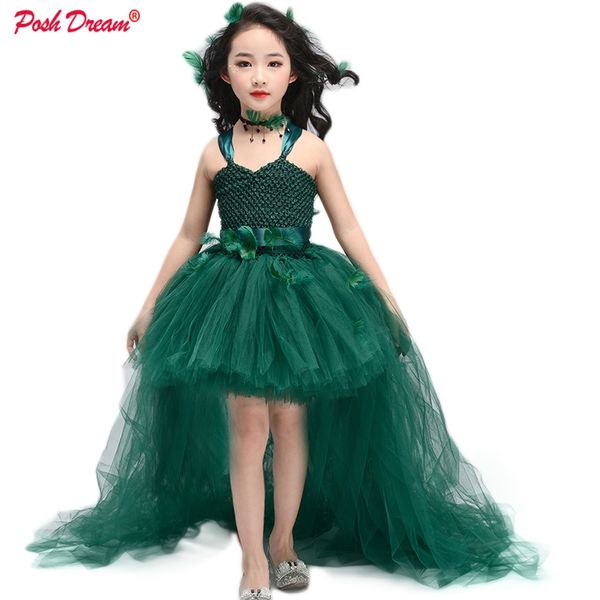 POSH DREAM Verde Teal Vintage Vestido Tutu Infantil para Festa na Floresta Flor Verde Escuro Feito à Mão Roupas de Aniversário Infantil