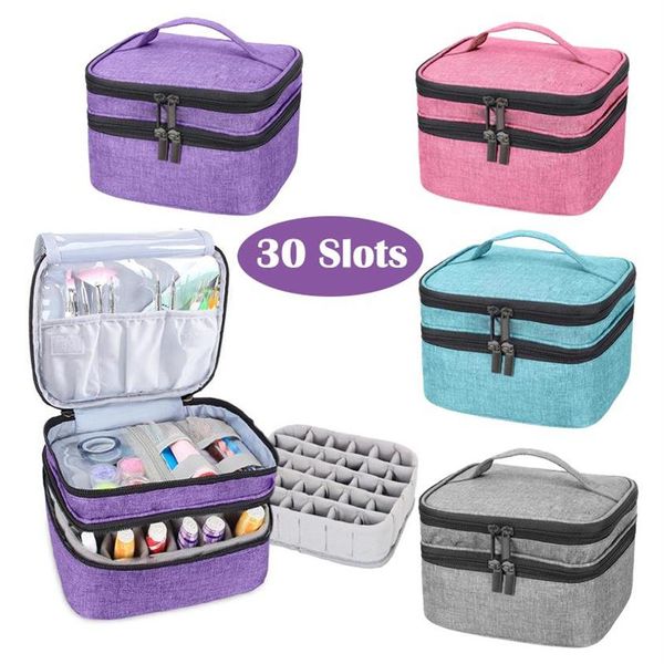 Sacos de armazenamento de dupla camada de esmalte para unhas, organizador, máscara, suporte de cosméticos, óleo essencial, perfume, ferramentas de manicure, bolsa de mão, caixa de transporte 249P