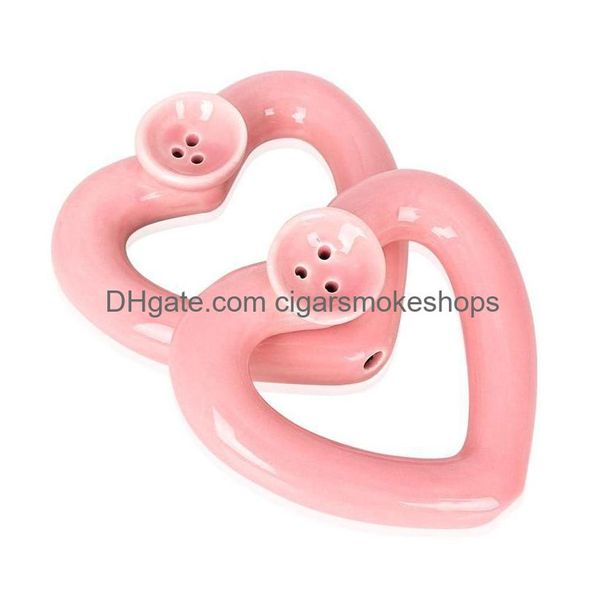 Pipe per fumatori Moke Shop Accessorio per fumo a forma di cuore in ceramica rosa Pipa per erbe con accessori per ciotola di tabacco Drop Delivery Home Garden H Dhef5