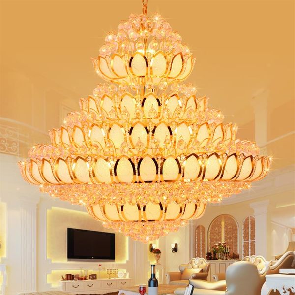 Lampadari di cristallo moderni a luce LED Apparecchio di illuminazione Lampadario in oro americano Fiore di loto Lampada da tempio Casa Villa el Big Crystal245I