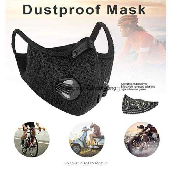 Toz kapağı ile örgü toz/gaz maskesi, bisiklet maskesi açık hava duman koruması Erkekler ve kadınlar için ayarlanabilir solunum valfi hava filtresi maskesi