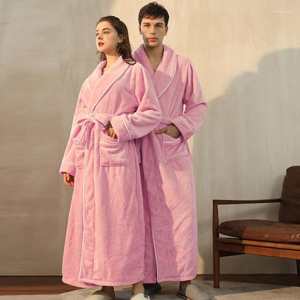 Roupa de dormir feminina 2023 inverno casal pijama flanela manga longa camisola roupão de banho moda lapela pijama femme roupas para casa para homens