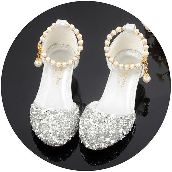 Adoráveis miçangas de prata flor sapatos para meninas sapatos para crianças sapatos de casamento para meninas acessórios para crianças TAMANHO 26-37 S321024249F