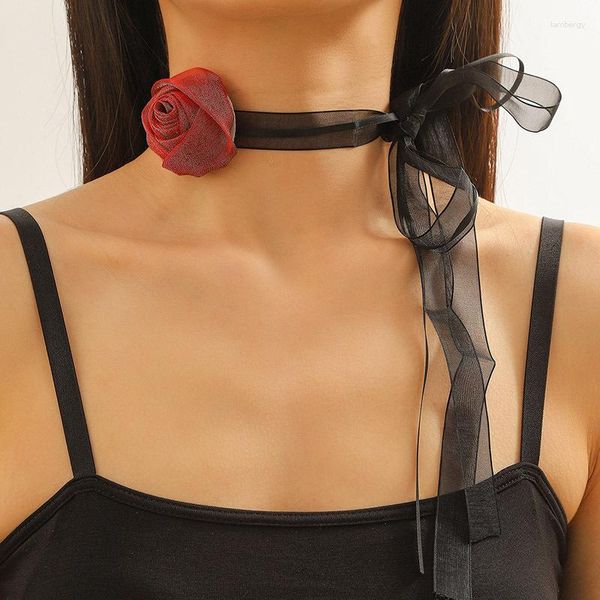Halsband, elegante Rose-Blumen-Halskette für Frauen, trendige Damen, lange geknotete Seilkette, Halsketten, Modeschmuck am Halskragen