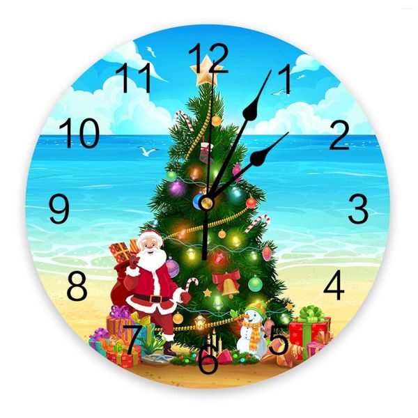 Настенные часы Рождественский пляжный дерево подарки подарки снеговик круглый настольный компьютер цифровые часы не увлекаются творческими детскими комнатами часы