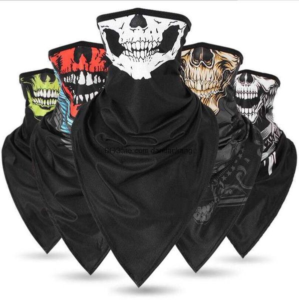 Мода Unisex Ice Silk Magic Sarves Sport Skull Skull Bandana Triangle Half Face Mask Tube Scarf Searger Gaiter Cover Fishing Headsd