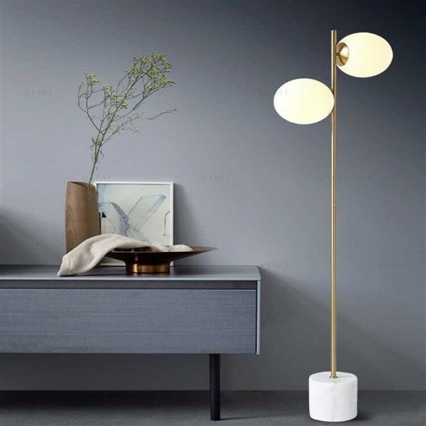 Lampada da terra moderna 2 testa paralume in vetro soggiorno lampada da terra camera da letto luce da terra per illuminazione domestica E27 6W lampadina lampada da terra LLF282p