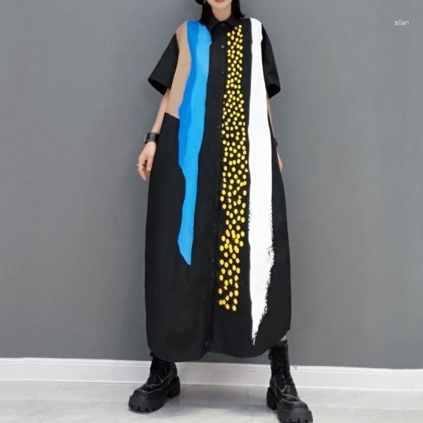 Casual Kleider Gothic Punk Lose Taille Leopard Große Bluse Kleid Frauen 2023 Sommer Kurzarm Print Mittellanges Mädchen Hemd