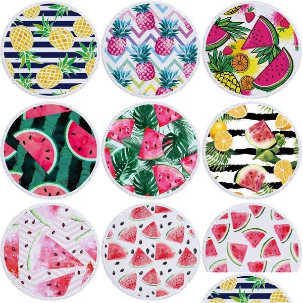 Handtuch Sommer Strand Wassermelone Ananas Druck Decke Polyester Picknick Tapisserie Yoga Matte 150 cm Schal Drop Lieferung Home Garten Textil Dhd7Y