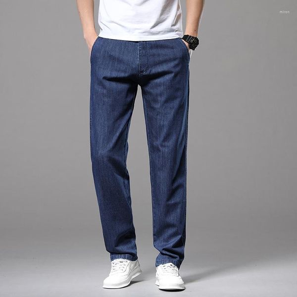 Jeans Masculino 2023 Verão Clássico Algodão Fino Solto Calça Denim Reta Azul Negócios Dad Calça Masculina Tamanho Grande 35 40 42