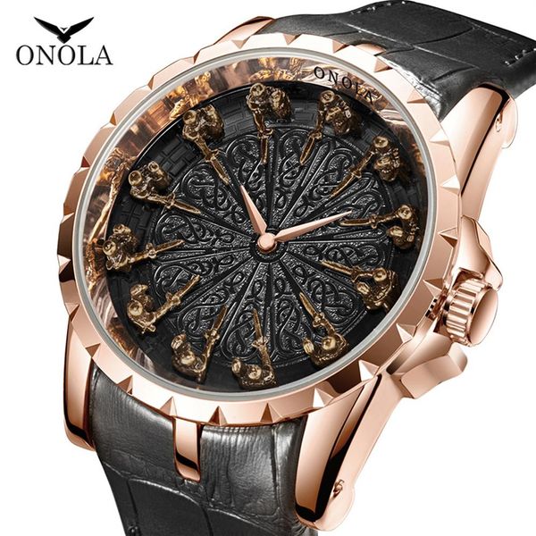 ONOLA marca exclusiva quartzo desinger relógio masculino 2019 rosa ouro couro relógio de pulso moda cusual à prova d'água Vintage knight Relogio Ma310Q