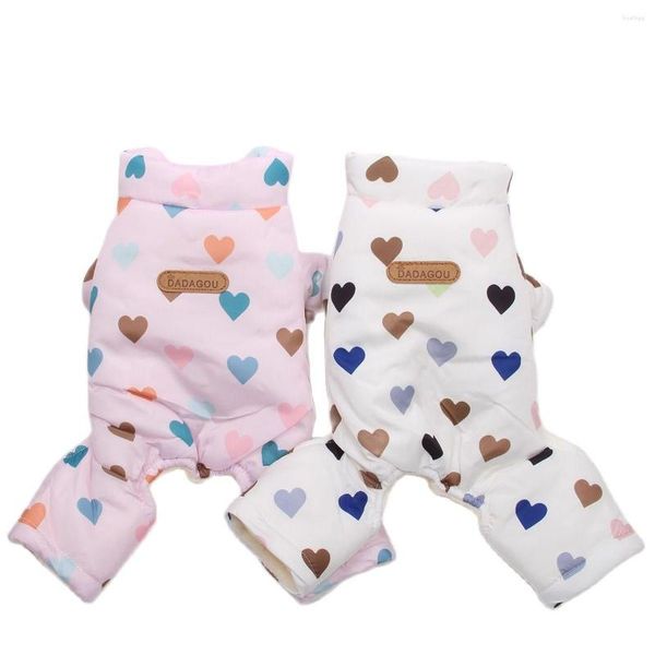 Abbigliamento per cani Tuta con cappuccio per animali domestici Collo alto Cuori Design Cucciolo di gatto Abbigliamento invernale caldo