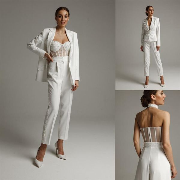 Abiti con perline di perle Abiti da sposa da donna Smoking di lusso da sera per gli ospiti Abiti da cerimonia Pantaloni su misura Giacca Pantaloni220G