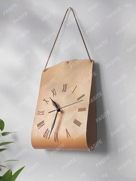 Wall Clocks Vintage Pu Leder Wandklok Bag-Shaped Creative Moderne Kunst Klok Muur Opknoping Decoratie Woonkamer Slaapkamer Mute Retro