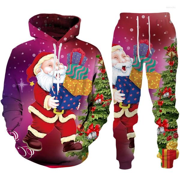 Agasalhos masculinos masculinos/femininos outono e inverno engraçado papai noel conjunto de agasalho impresso em 3D moda casal roupas festa de natal