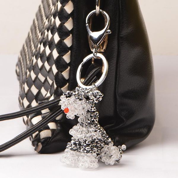 Schlüsselanhänger RongDe Exquisiter handgewebter schöner künstlicher Kristall-Schnauzer-Geldbeutel-Taschen-Schnalle-Handtaschenanhänger für Auto-Schlüsselanhänger