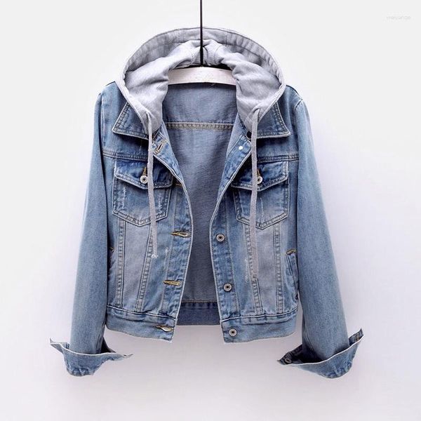 Kadın ceketleri qnpqyx vintage denim ceket kadınlar sonbahar ceket yırtık kapüşonlu dış giyim ceketleri rüzgarlık eseri temel erkek arkadaşı kadın kot pantolon