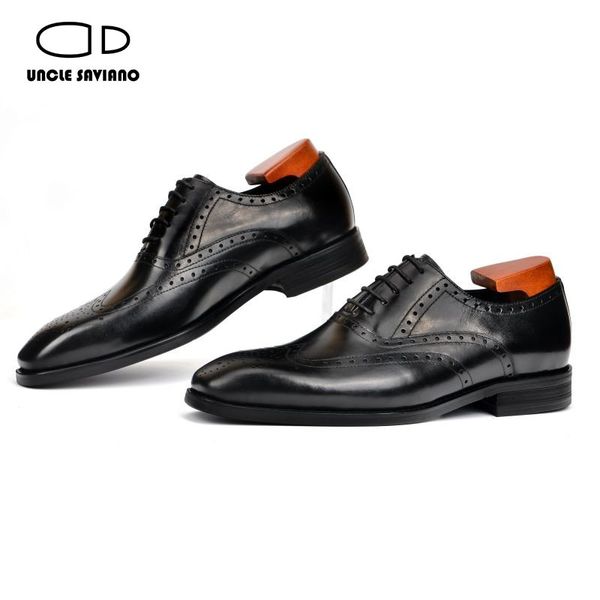 Saviano Brogue zio Oxford Dress Fashion Wedding Formale Best Man Shoe Business Black Genuine Leather Scarpe per uomini 3540 s