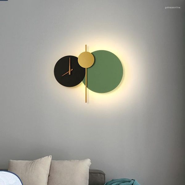 Lâmpada de parede nórdica luz led criativa design de relógio redondo para decoração de quarto sala de estar hall corredor iluminação