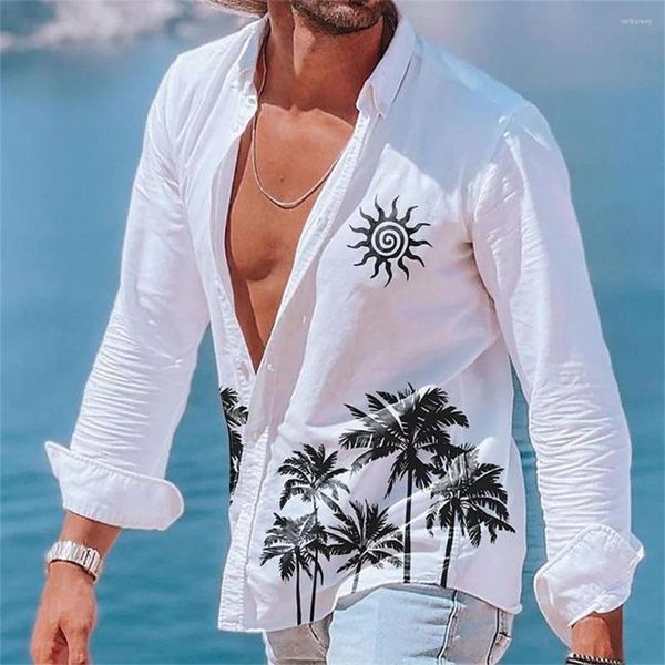 Camicie casual da uomo Piante Stampe grafiche 3d Camicia a maniche lunghe per uomo 2023 Semplice vacanza estiva con bottoni