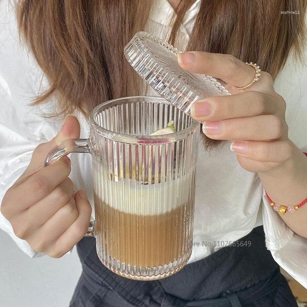 Bicchieri da vino Stile giapponese Tazza semplice e bella 390 ml Tazze da caffè al latte con coperchio in vetro Chic Tea Regali di nozze Dropship