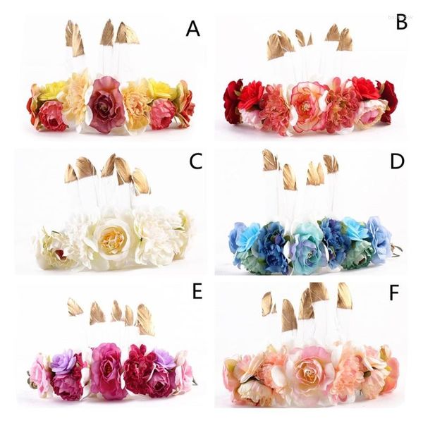 Presilhas de cabelo femininas femininas e femininas com flor de penas bandana acessórios adereços para fotografia 97QE