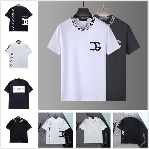 Дизайнерская мужская футболка Черно-белый цвет вышитый алфавит на 100% хлопок удобный модный случай роскошной бренд мужской и женский и тот же стиль уличный хип-хоп 3xl