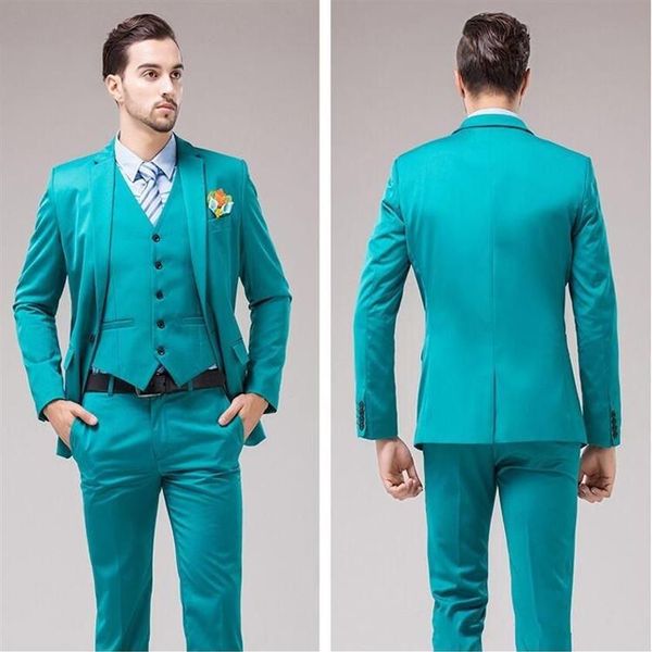 Tuxedos Noivo Turquesa Três Peças One Button Center Vent Man Terno Casamento Masculino Jantar de Negócios Baile BlazerJaqueta Calça Gravata Colete293l