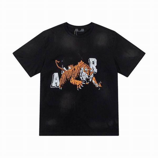 2023 Mens AM T Shirt Bordado Manga Curta Outfit Chenille Treino Preto Algodão London Streetwear Top Tees VINTAGE TIGER TEEs