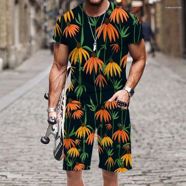 Fatos de treino masculinos com padrão de flores e plantas streetwear terno masculino / mulher hip hop Racksui camisetas Royal Society Harajuku roupas masculinas