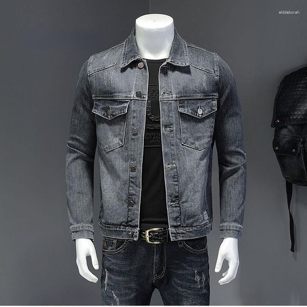 Giacche da uomo Giacca di jeans Blu Nero Moda Casual Cotone Collo a polo Manica lunga Abbigliamento aderente Moto