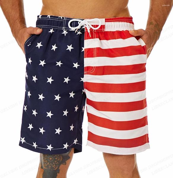 Shorts masculino estilo bandeira americana impressão 3d verão secagem rápida natação calças de praia casuais oversized moda roupas masculinas