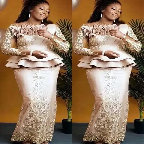 One PCS 2022 Plus Size Arabic Aso Ebi Champagne кружево сексуальные мама невесты платья с длинными рукавами.