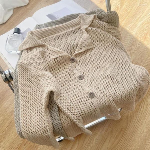 Kadın Sweaters Sarebon Vintage Gevşek Hollow Out Örgü Hırka Kadınlar 2023 Günlük Y2K Giysileri Yaz Gömlek Kazak Triko