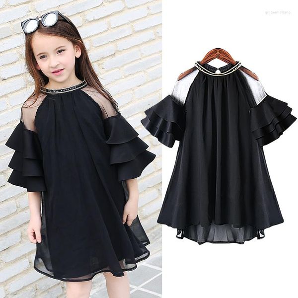 Abiti da ragazza Adolescente Maniche a volant Chiffon per abbigliamento per ragazze Age68 10 12 14 16Anno 2023 Vestito da festa grande per bambini Vestido