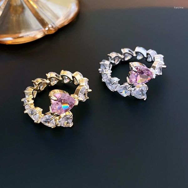 Eheringe Kaitin Vergoldung Herz Zirkon Ring für Frauen Mode Französisch Elegant Luxus Einstellbar Einzigartiger zierlicher Handschmuck