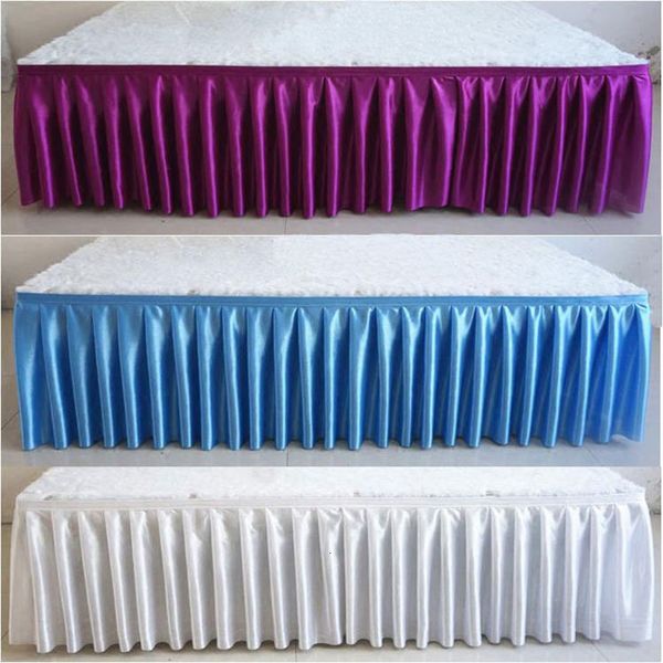Saia de mesa personalizada colorida gelo seda casamento para capa de toalha de mesa decoração de palco branco 230721