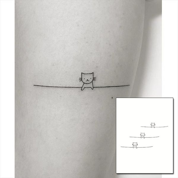 Autoadesivo del tatuaggio temporaneo impermeabile Cute Black Cat Disegno disegnato a mano Body Art Tatuaggio finto Flash Tattoo Polso caviglia femminile