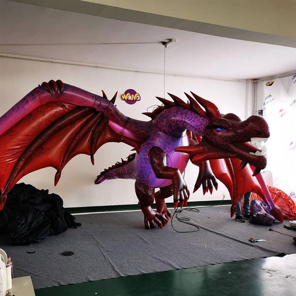 Dragão inflável gigante vermelho personalizado com faixa de led e ventilador ce para decoração de teto de boate329n