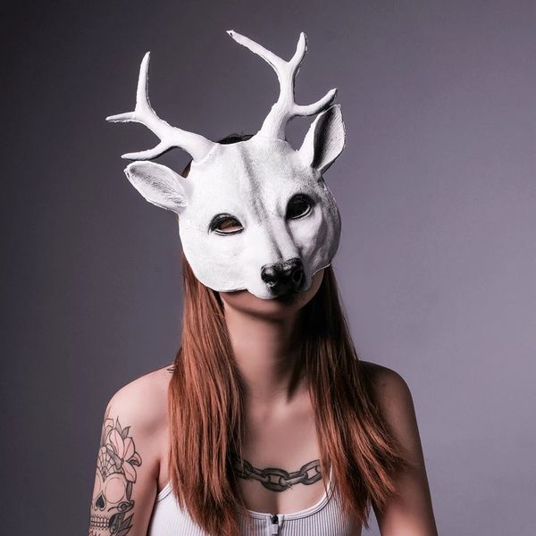 Maschera di cervo Cosplay Maschera animale 3D Schiuma PU Regalo personalizzato Donna Uomo Festa di carnevale Rave Club Maschere per giochi di ruolo